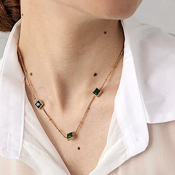 Gold Zircon Emerald Bracelet Chain Link - Picture 3 of 13